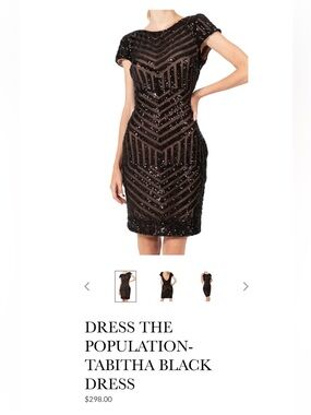$298 DRESS THE POPULATION TABITHA BLACK DRESS Medium